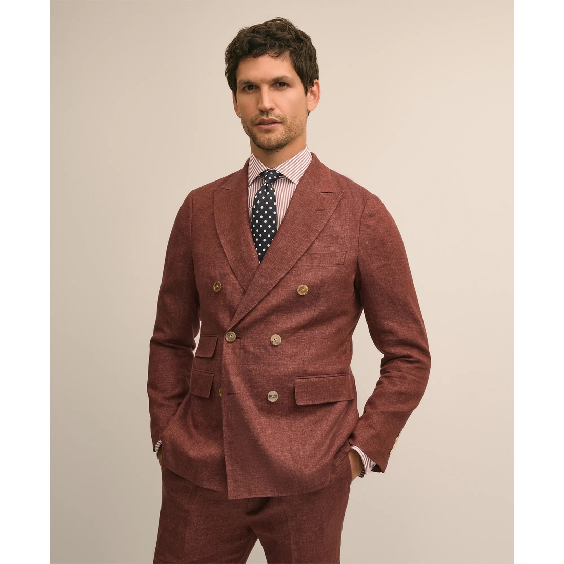Brooks Brothers Factory Store Slim Fit Linen Double-Breasted Suit