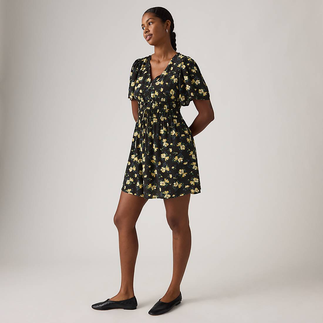 black and yellow mini dress Levi's Rylan Short-Sleeve Crepe available now at Gurnee Mills® black and red African priority-01-antoinettes-floral-bodice-baby-dress-dusk-blue Black Dresses That You Shoe Size:11 USA