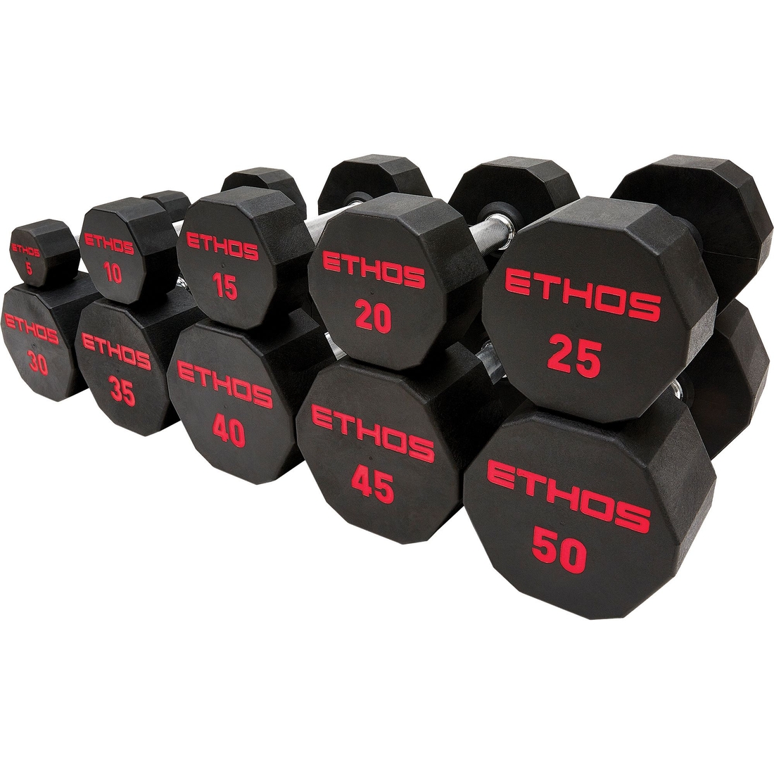 Ethos Rubber Hex Dumbbell, Red