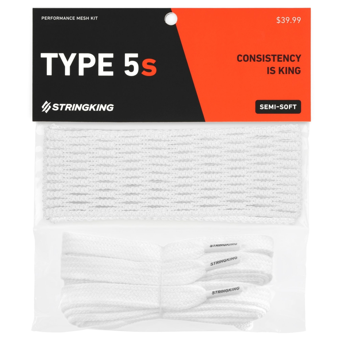 Stringking Type 5s Semi-Soft Lacrosse Mesh Kit, Men's, White
