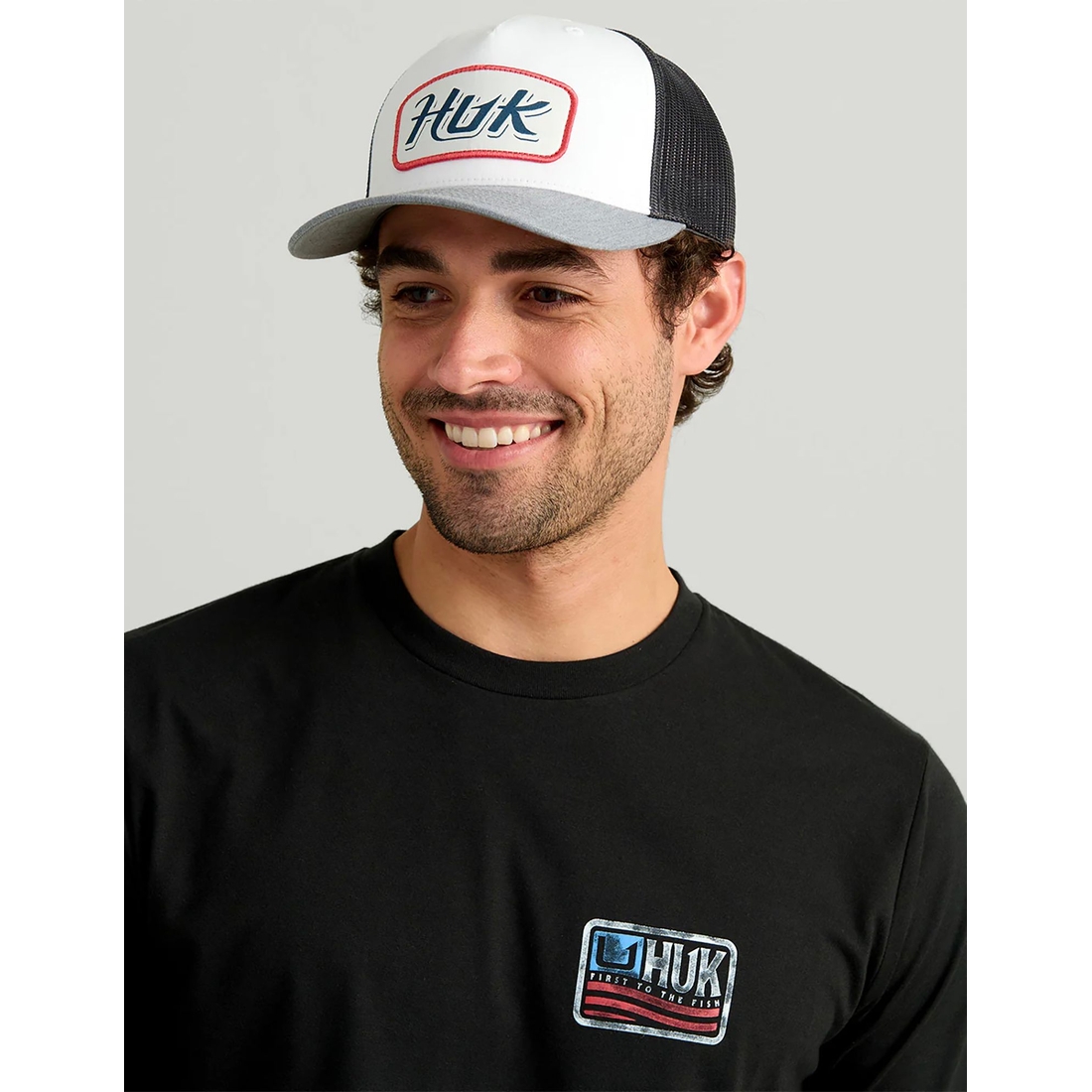 Huk Script Patch Trucker Hat, Men's, Heather Grey