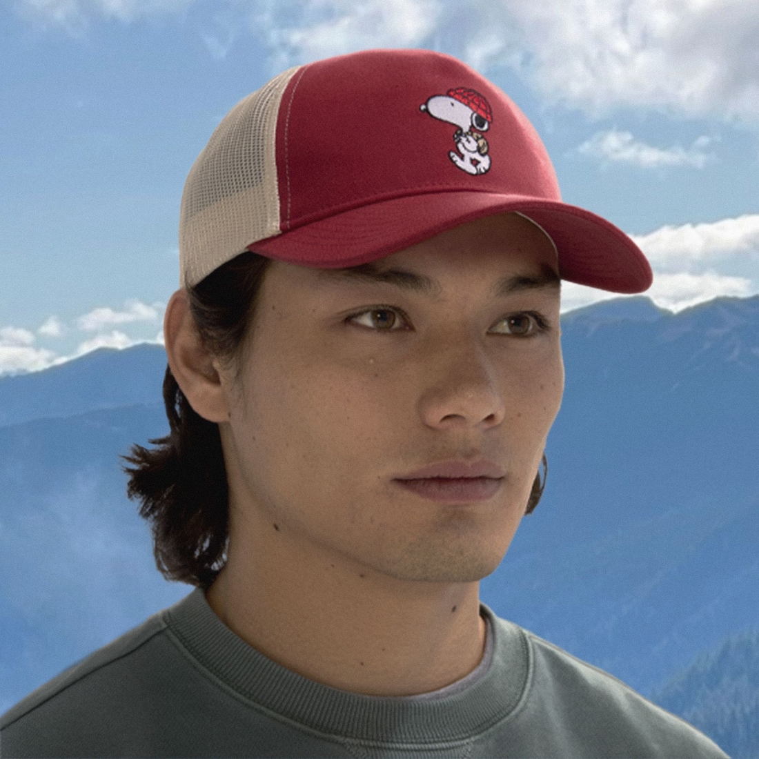 Alpine Design Men's Peanuts Mesh Back Trucker Hat, Ruby Red/Peanuts