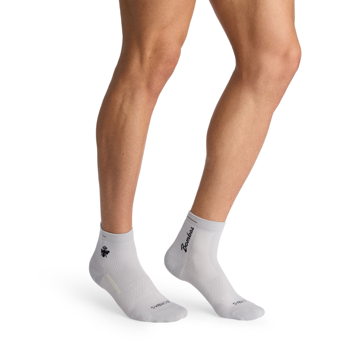 Bombas Solid Colorblock Stripe Runninng Quarter Socks, Men's, Medium, Harbor Grey