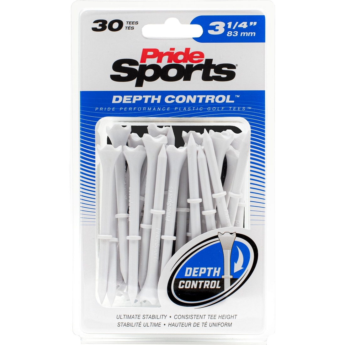 Pride Sports Pride Performance Depth Control Plastic 3.25" Golf Tees - 30 Pack, White