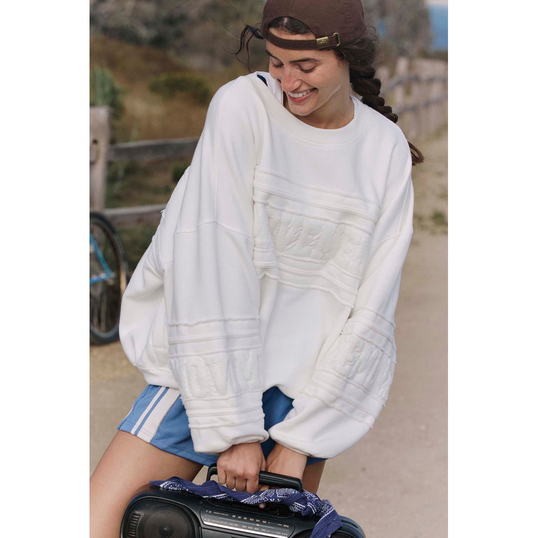 Fp Movement Women's All Star Chenille Logo Pullover, Medium, White Chenille Combo