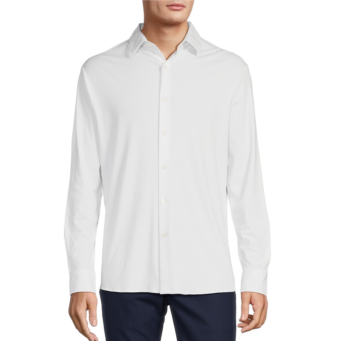 Hart Schaffner Marx State Street Essentials Long Sleeve Solid Albini Knit 4Flex Coatfront Shirt