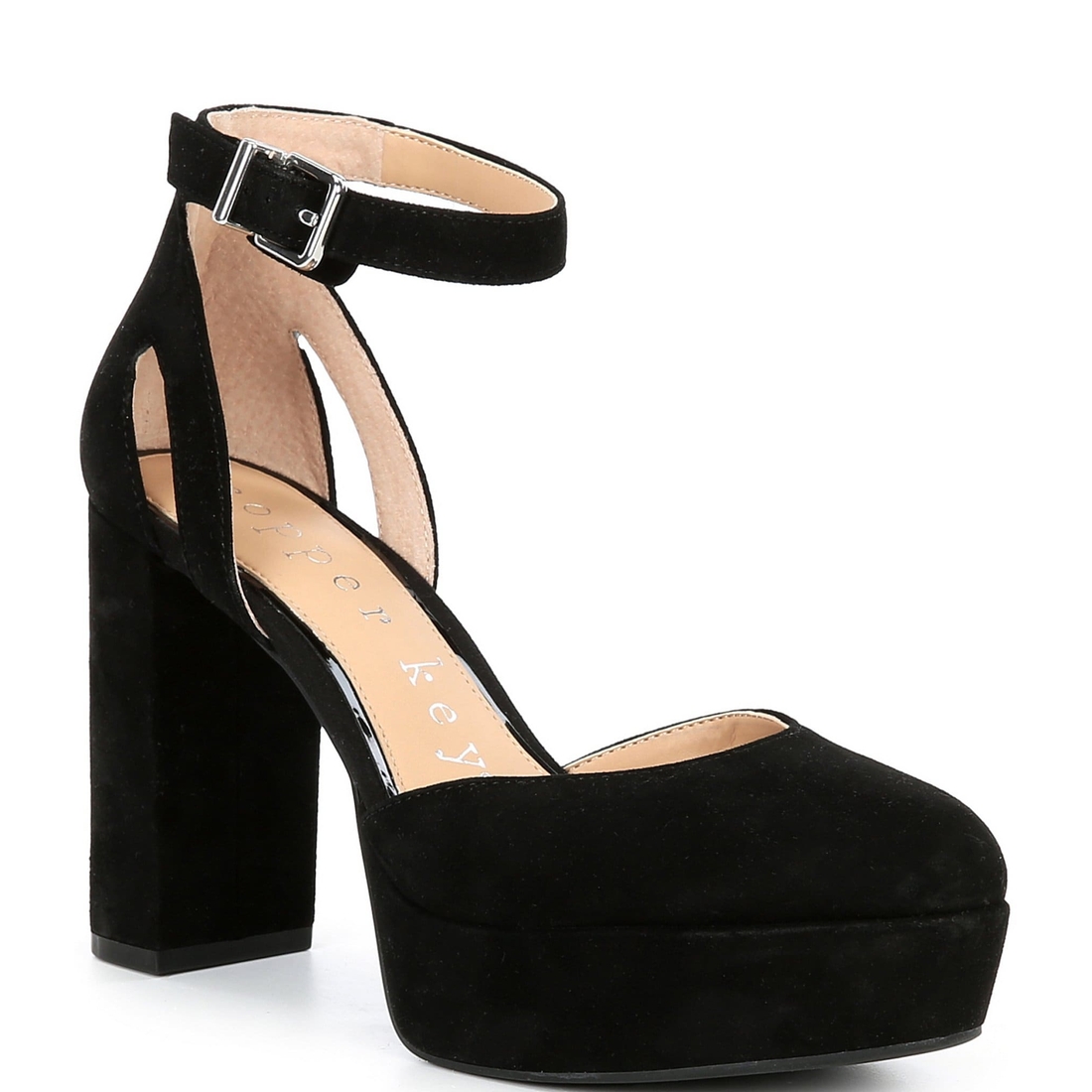 Copper Key Emirie Suede Ankle Strap Platform Pumps