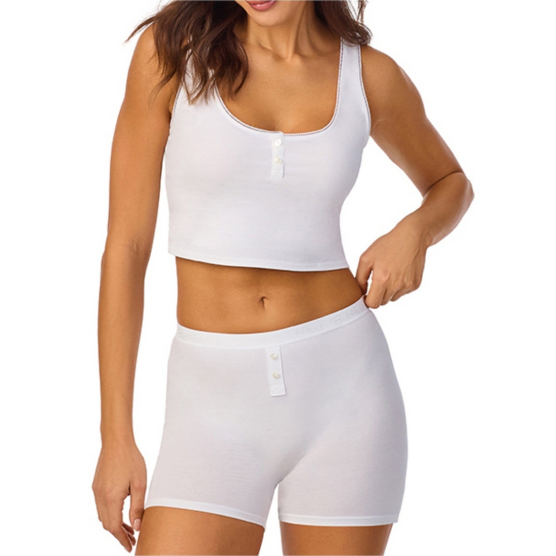 Bedhead Sleeveless Henley Knit Solid Cropped Tank Top