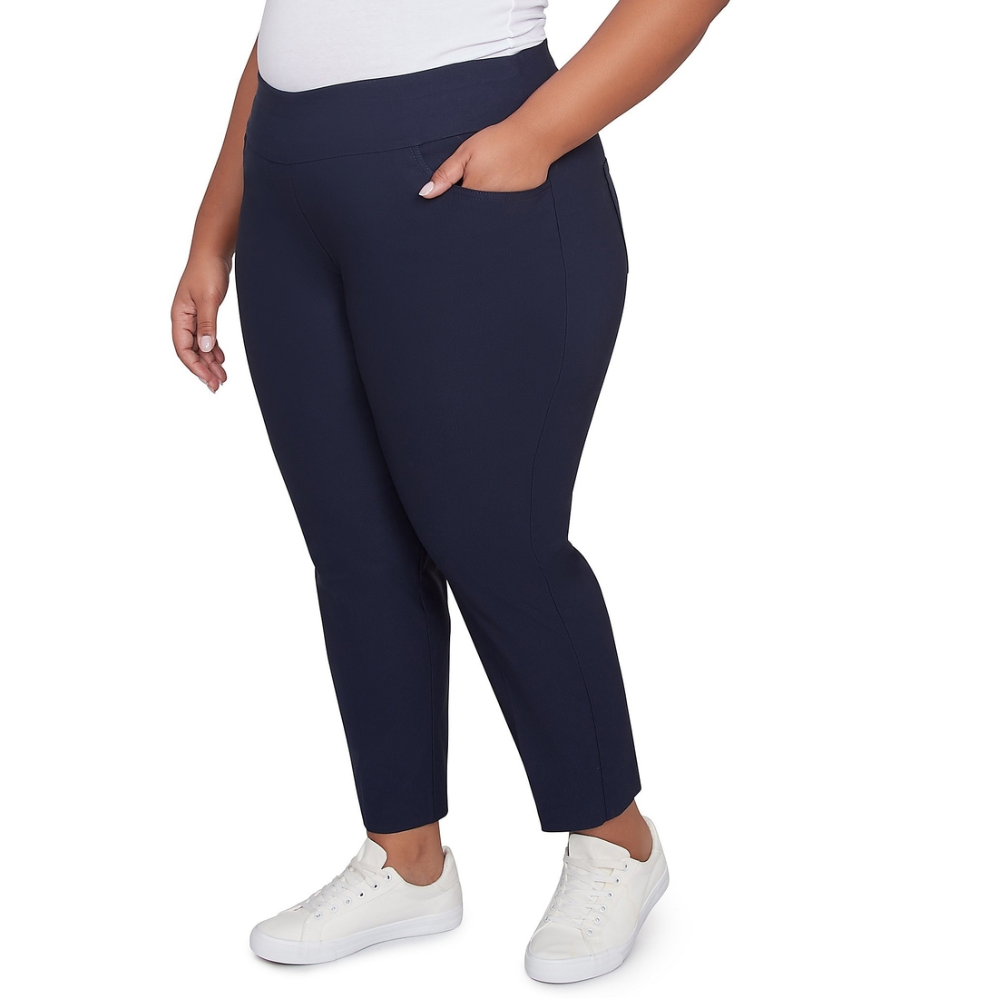 Ruby Rd. Plus Size Silk Tech Straight Leg Pull-On Ankle Pants