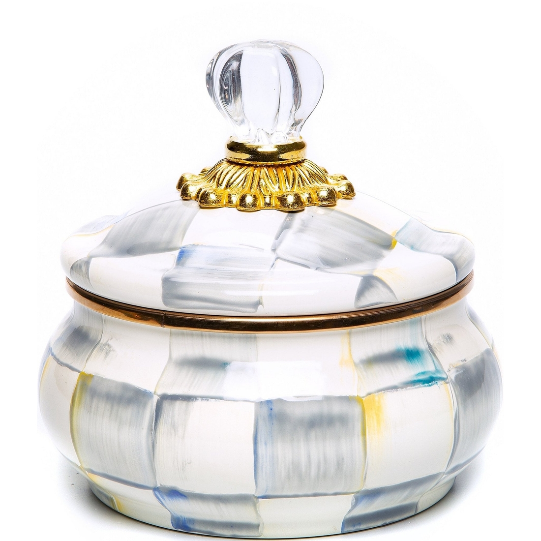 Mackenzie-childs Check Enamel Squashed Pot Canister