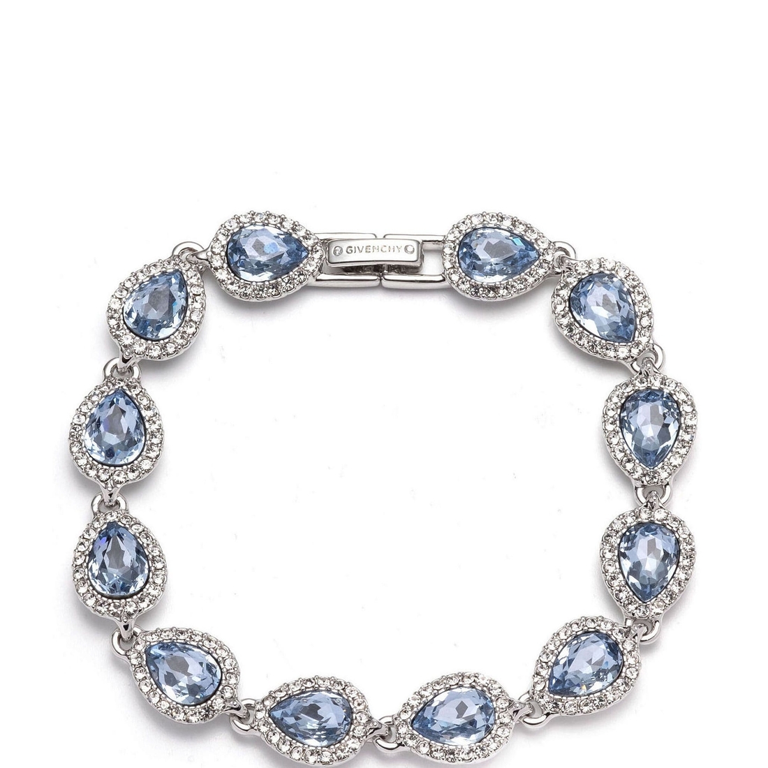 Givenchy Silver Tone Light Sapphire Crystal Pear Flex Line Bracelet