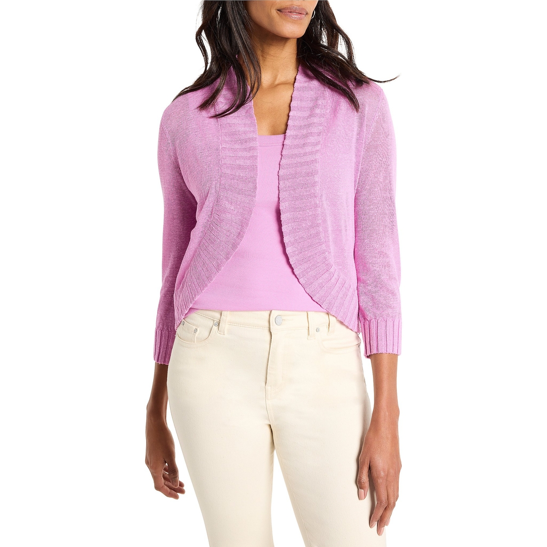 Dillard's NIC ZOE Jersey Knit Ribbed Collar 34 Sleeve Bolero