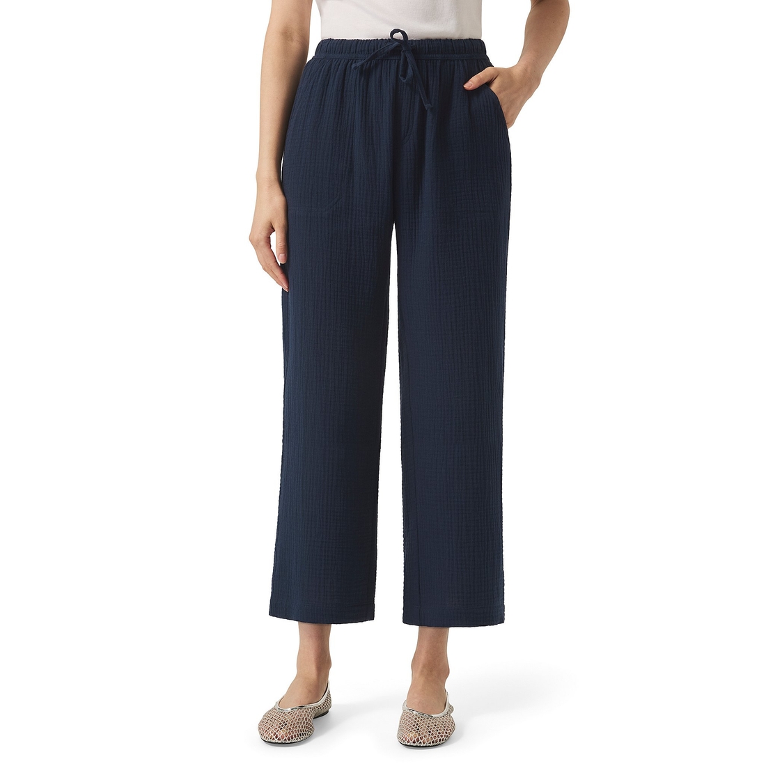 Splendid Adele Drawstring Gauze Cropped Relaxed Wide Leg Pants