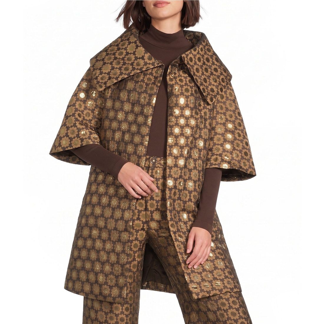Buru Oversized Point Collar Short Sleeve Open Front Coordinating Topper Jacket