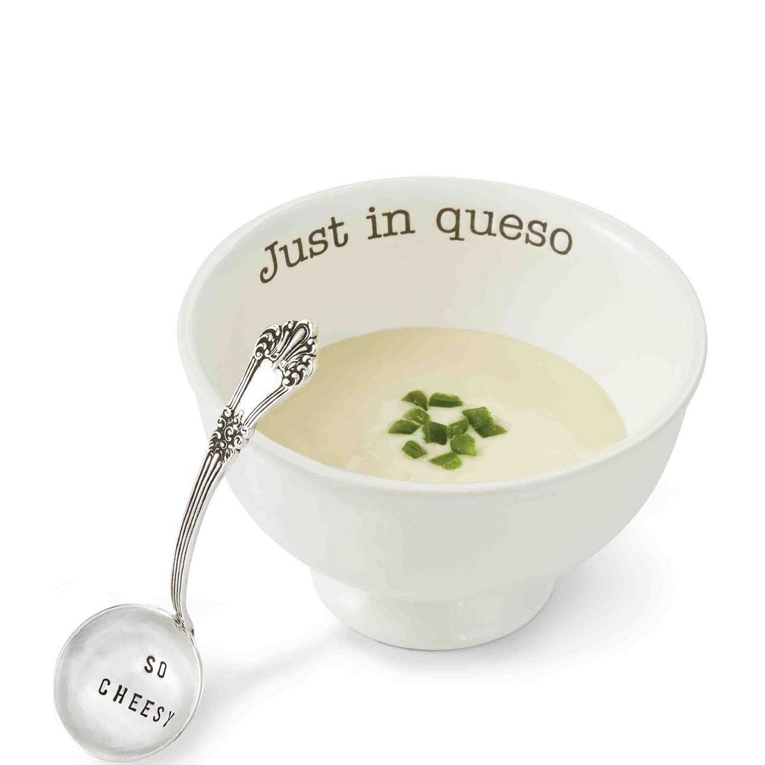 Mud Pie Just In Queso Ceramic Silver 2-Piece Dip Set