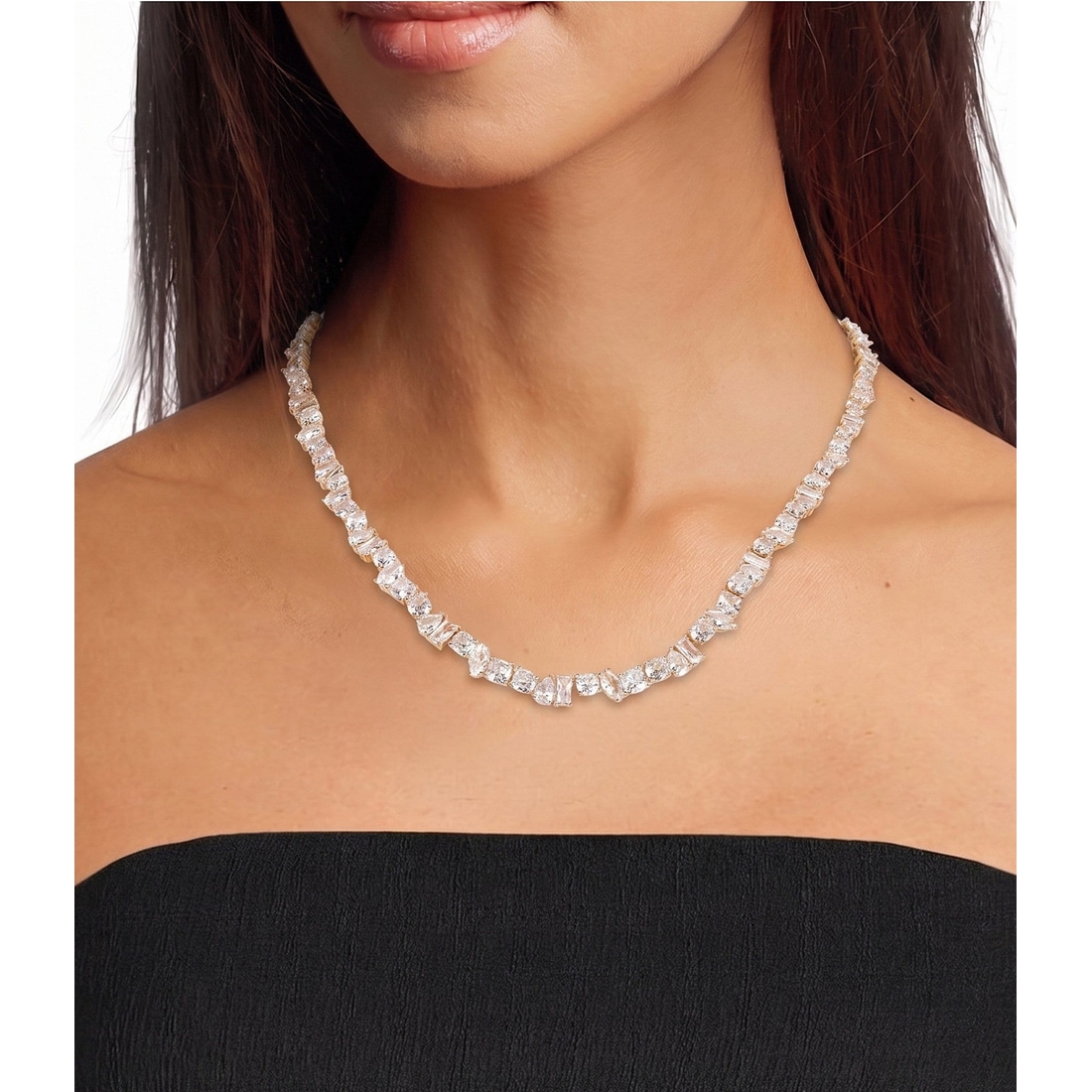Cezanne Crystal CZ Multi Shape Stone Frontal Collar Necklace