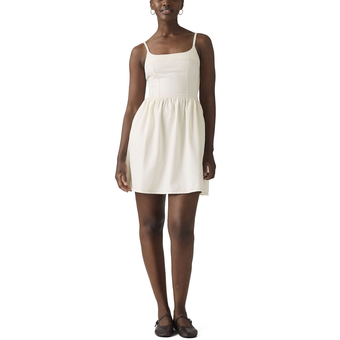 white christmas dresses White Denim Sleeveless Mini Dress - Denim Dresses main image 1