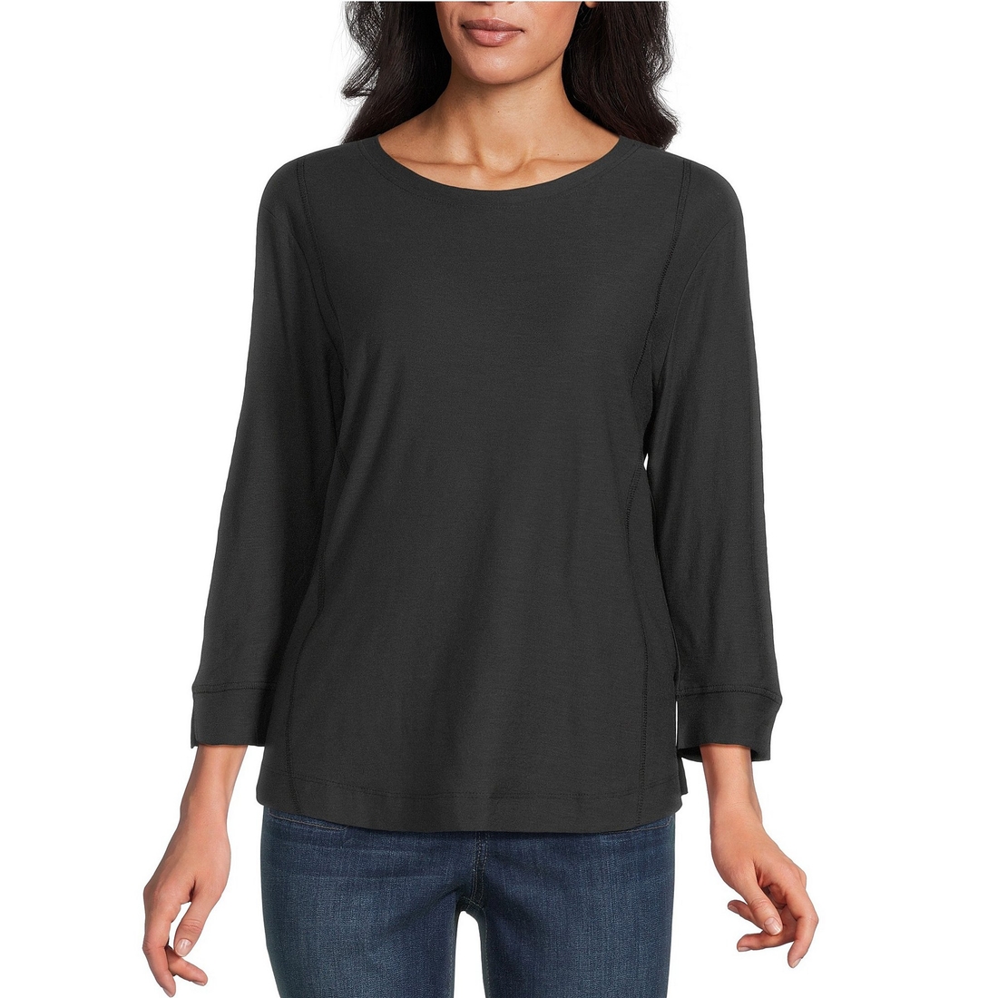 Westbound Solid 34 Sleeve Knit Crew Neck Top