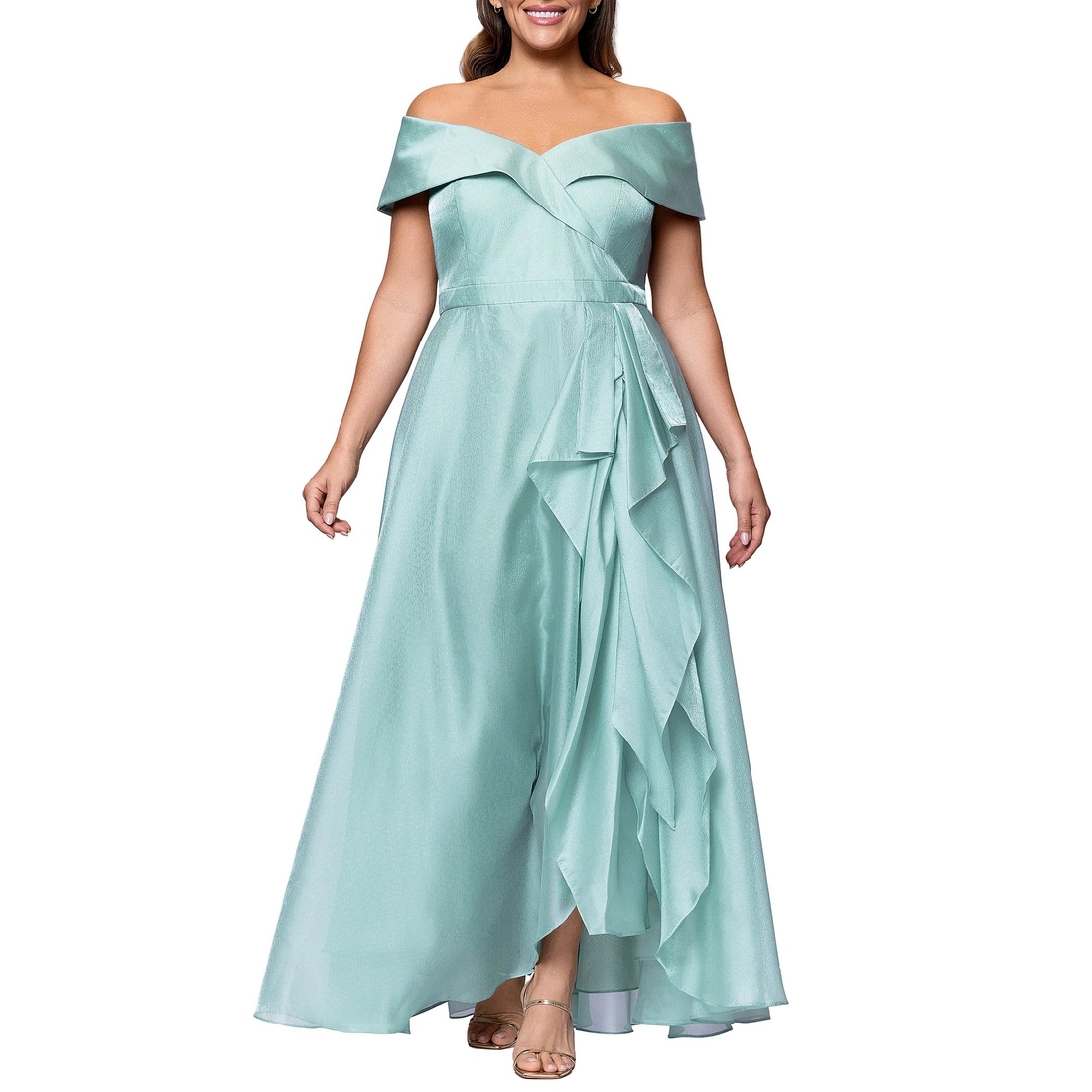 Dillard's West Xscape Plus Size Organza Sweetheart Off The Shoulder Ruffle  Front Gown available now at Cielo Vista Mall