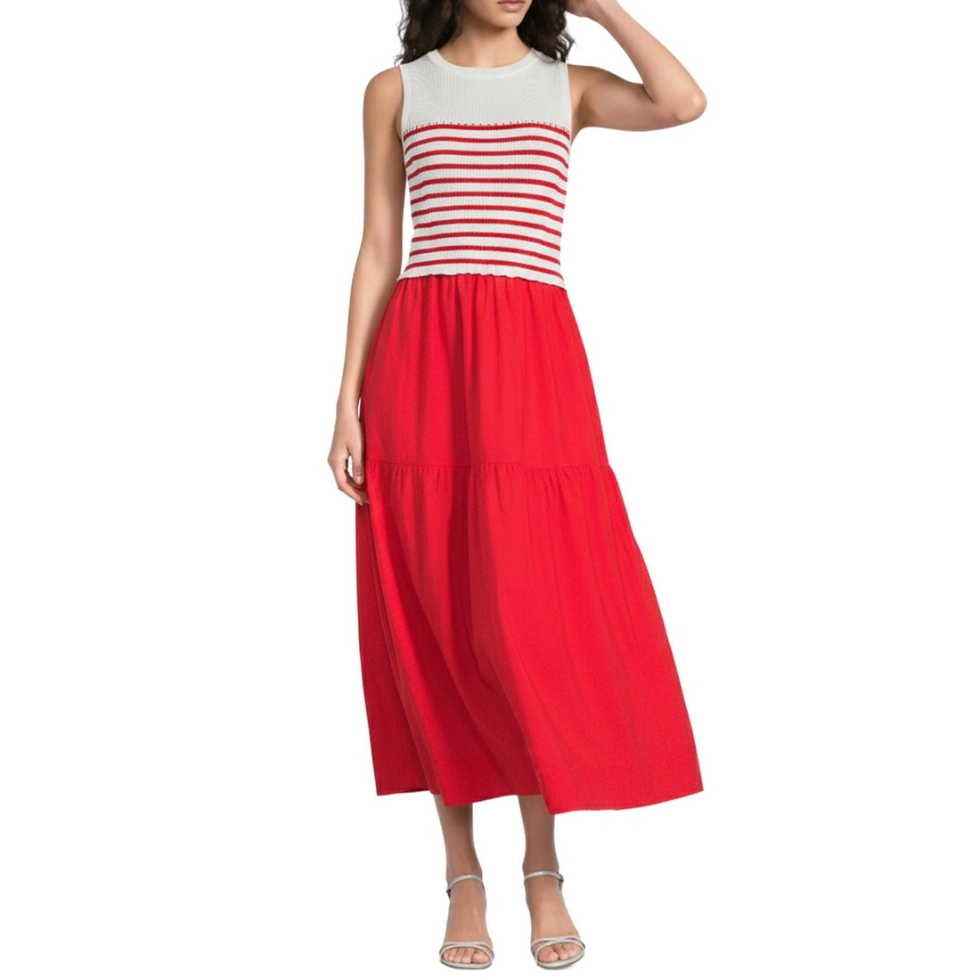Dillard's-East/West Skies Are Blue Striped Crew Neck Sleeveless Two-Fer Maxi  Dress available now at Penn Square Mall