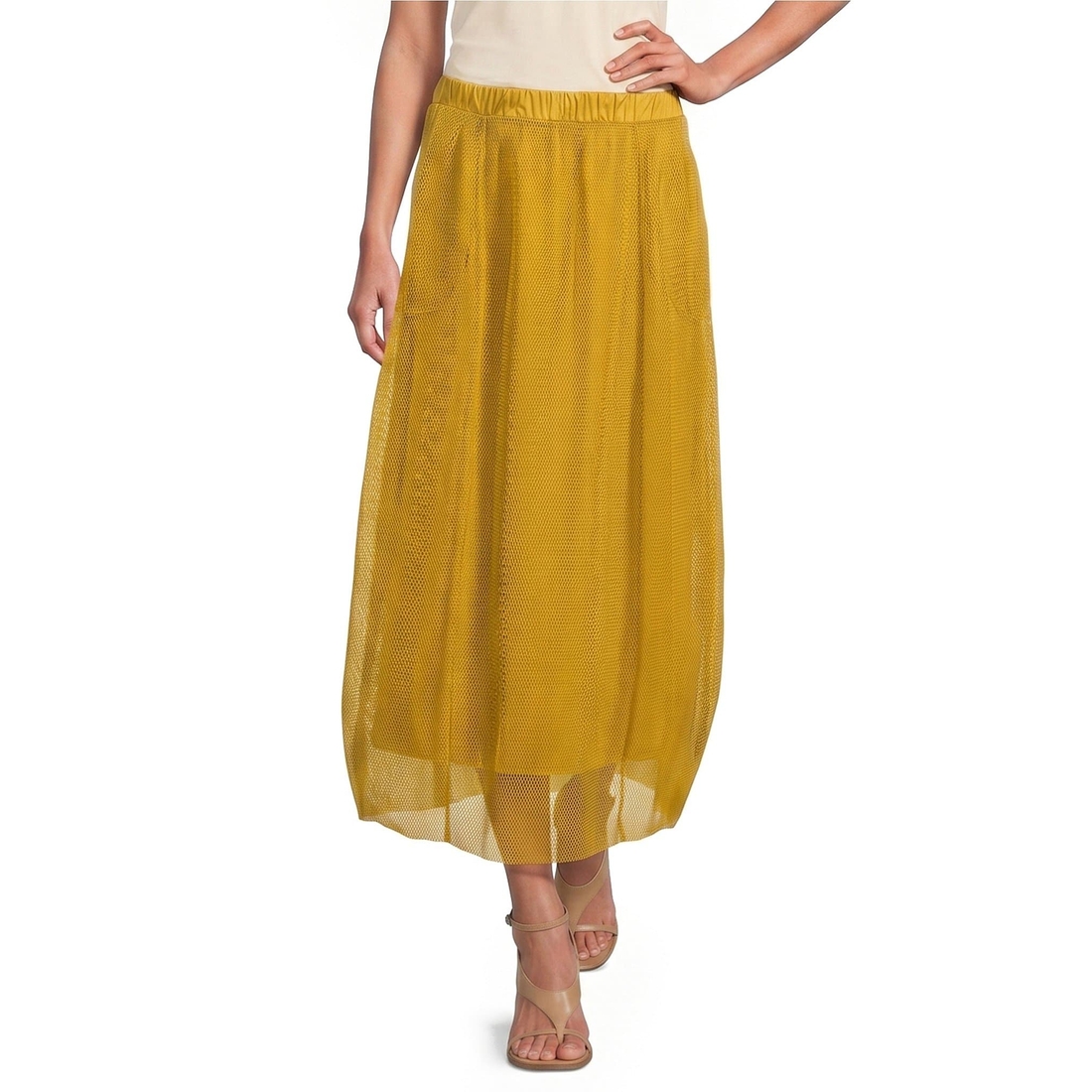 Ic Collection Sheer Mesh Cocoon Pull-On Midi Bubble Coordinating Skirt