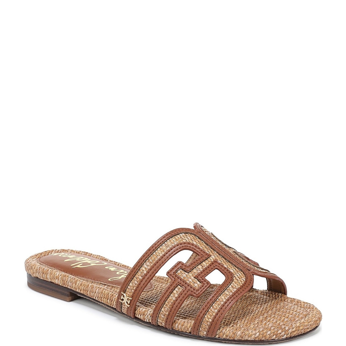 Sam Edelman Bay Raffia and Leather Double E Logo Slide Sandals