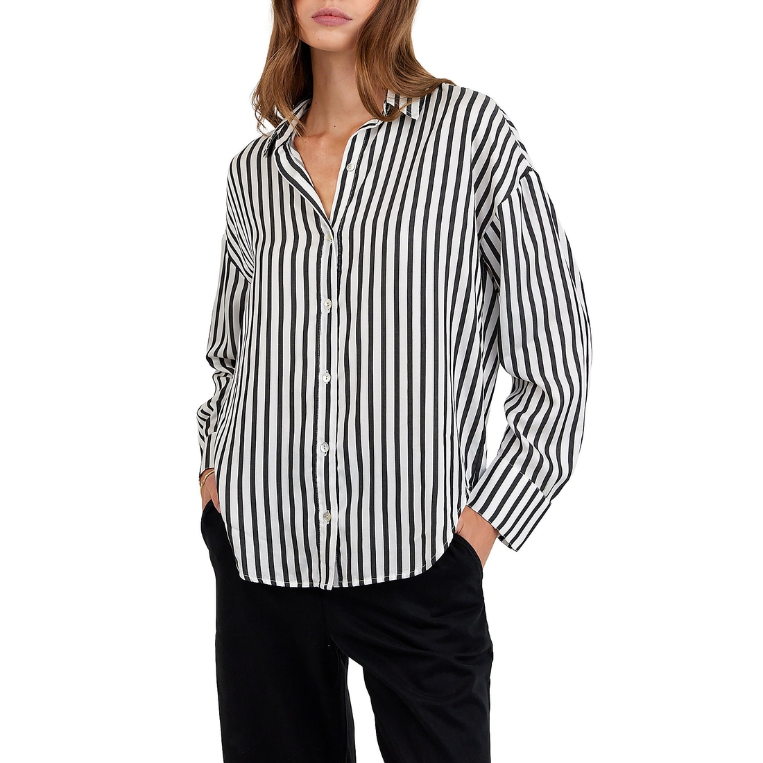 Bella Dahl Striped Point Collar Long Sleeve Oversized Button Down Shirt
