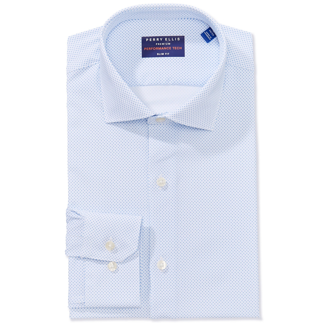 Perry Ellis Performance Slim Fit Stretch Spread Collar Pindotted Dress Shirt
