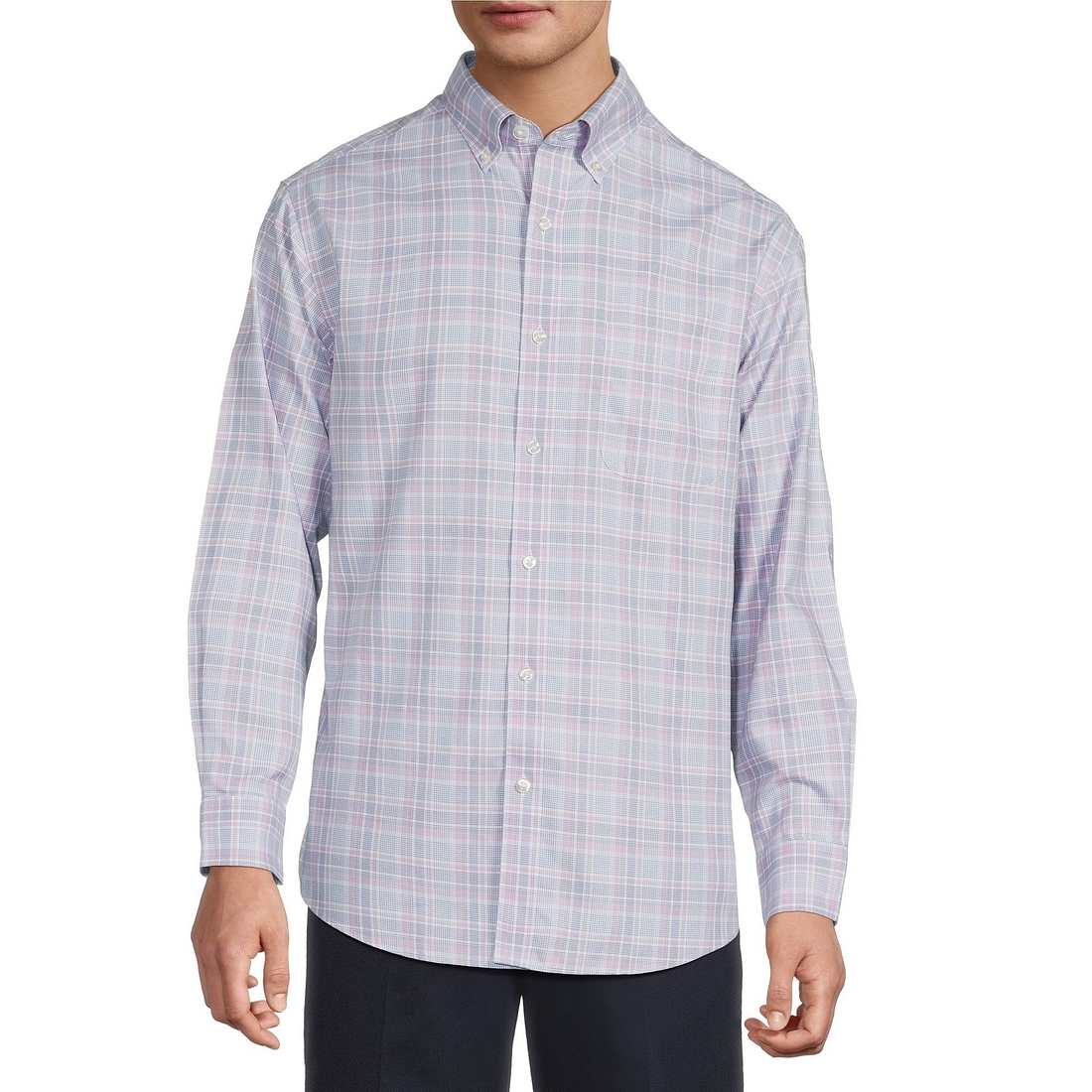 Roundtree & Yorke Gold Label Roundtree Yorke Big Tall Non-Iron Large Plaid Twill Sport Shirt