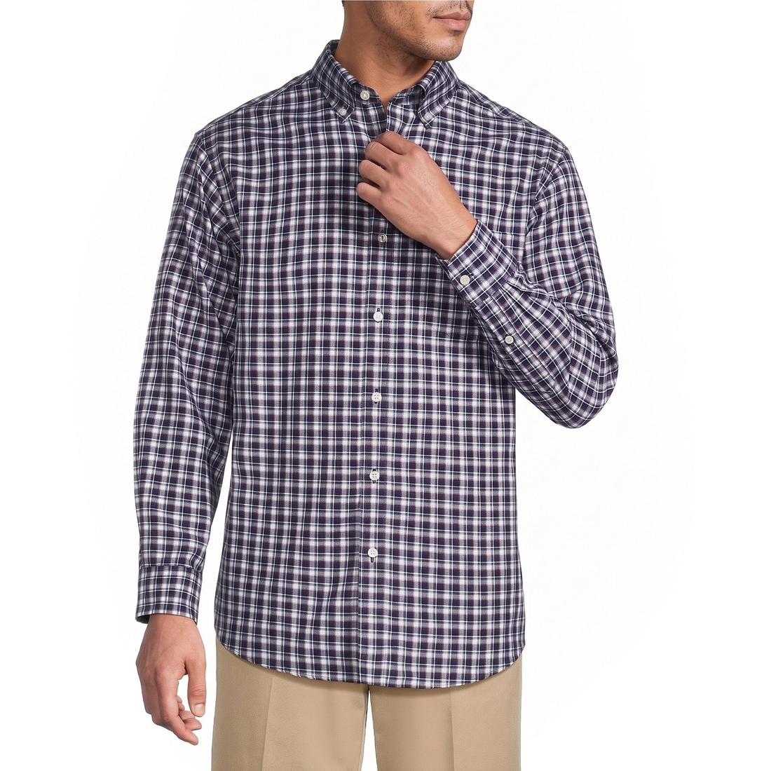 Roundtree & Yorke Gold Label Roundtree Yorke Big Tall Non-Iron Medium Plaid Twill Sport Shirt