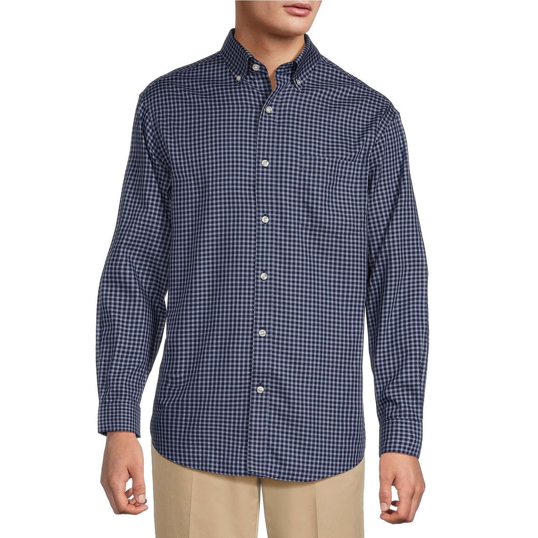 Roundtree & Yorke Gold Label Roundtree Yorke Big Tall Non-Iron Small Plaid Twill Sport Shirt