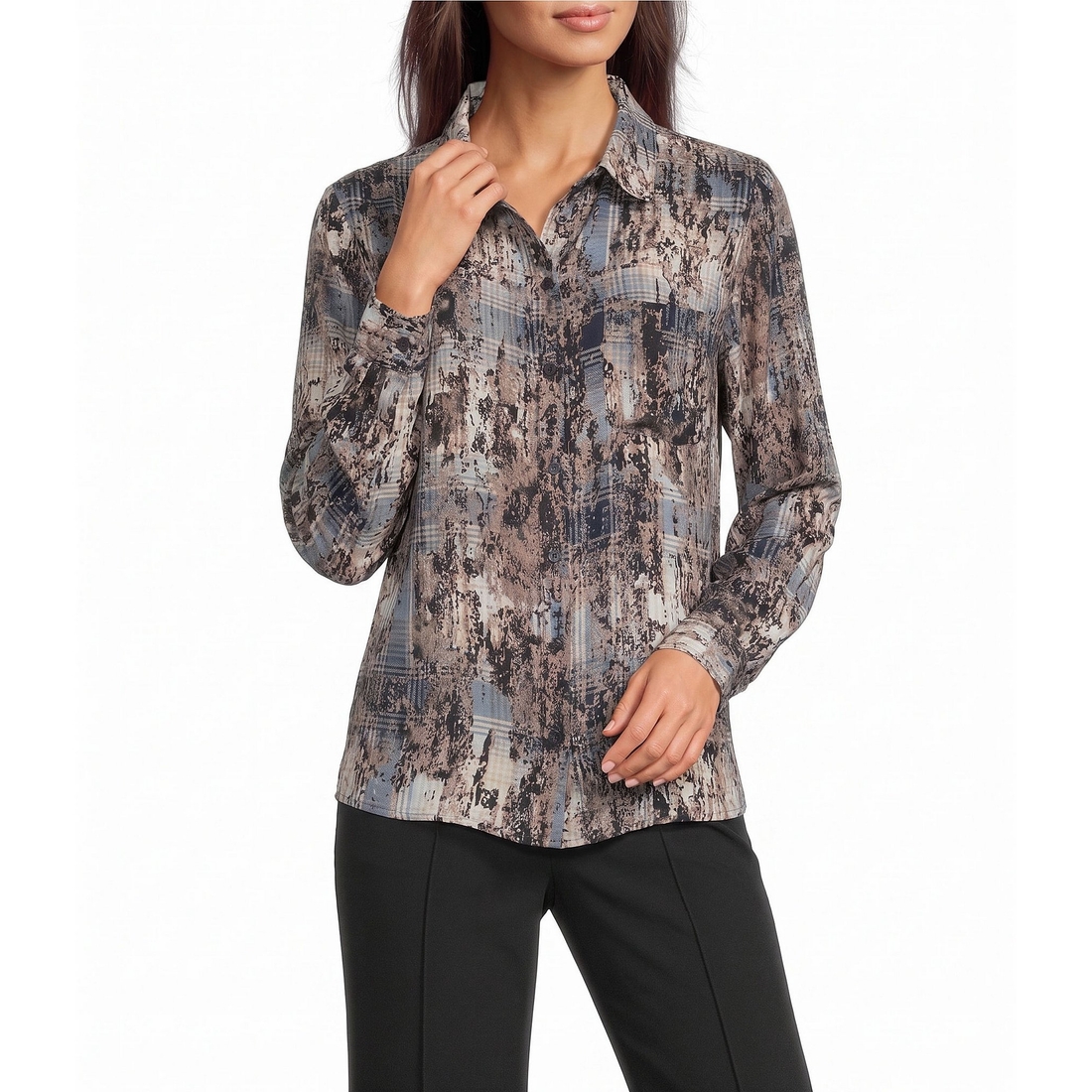 Donna Karan DKNY by Donna Karan Roll Tab Point Collar Button Front Blouse