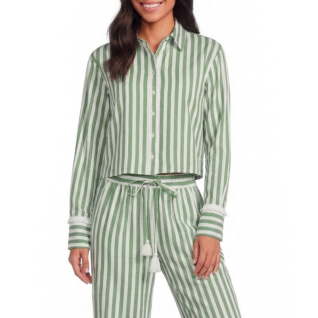 A Loves A Striped Collared Long Sleeve Button Front Woven Coordinating Shirt