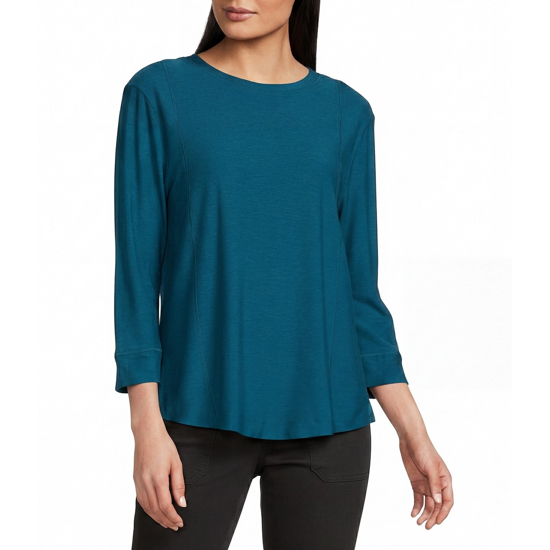 Westbound Petite Size Solid 34 Sleeve Knit Crew Neck Top