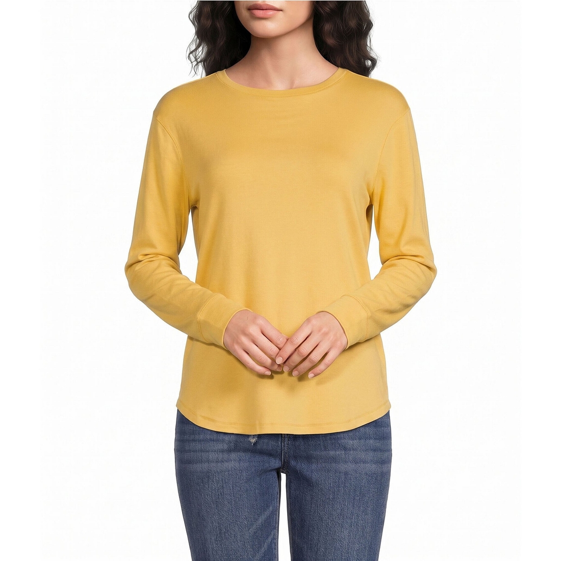 Westbound Solid Long Sleeve Crew Neck Knit Tee