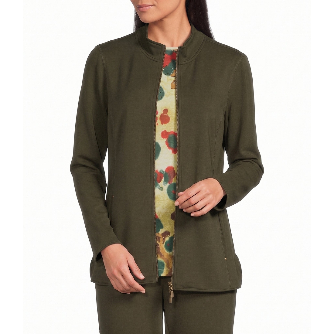 Allison Daley Scuba Knit Long Sleeve Zip Front Jacket