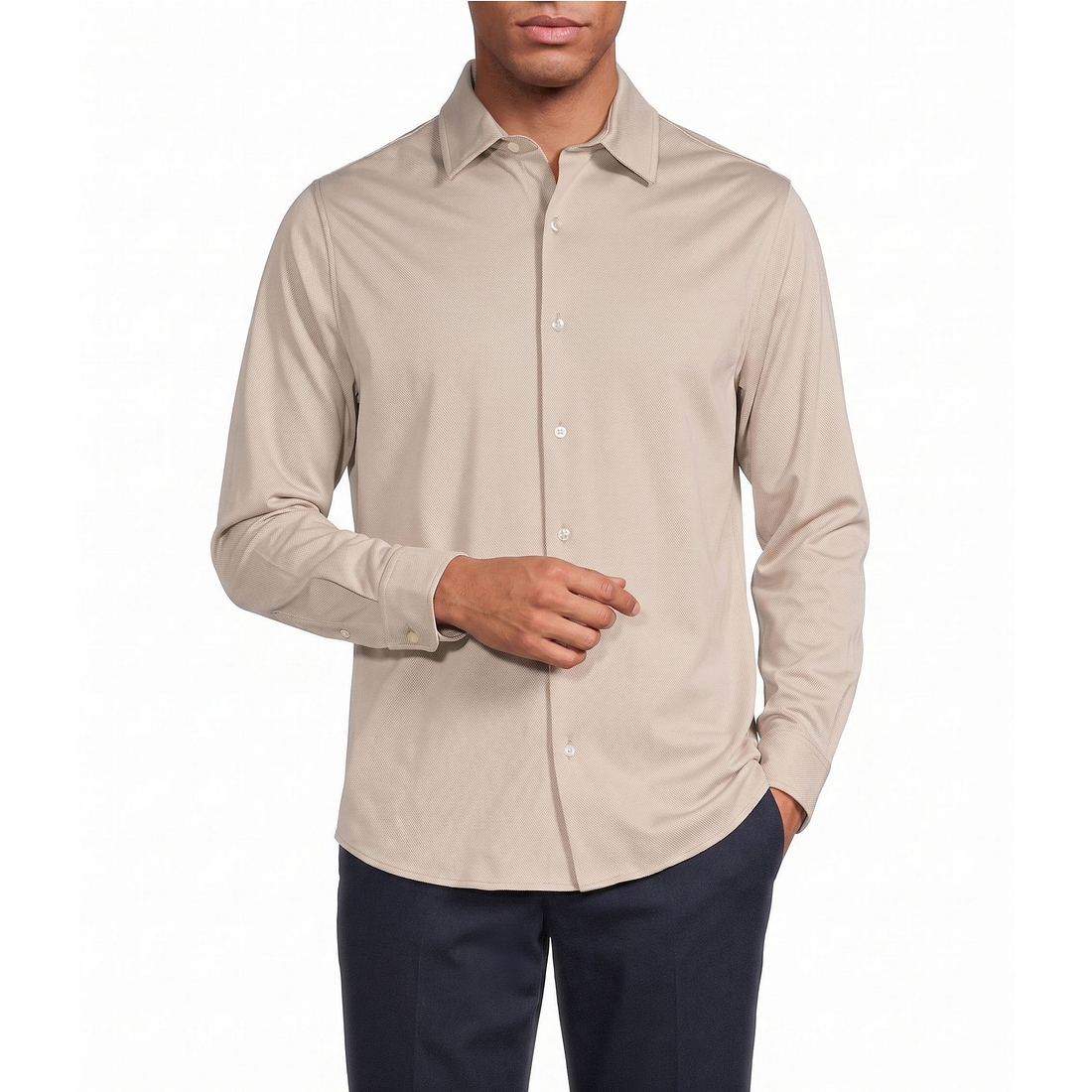 Roundtree & Yorke TravelSmart Easy Care Long Sleeve Solid Button Front Shirt