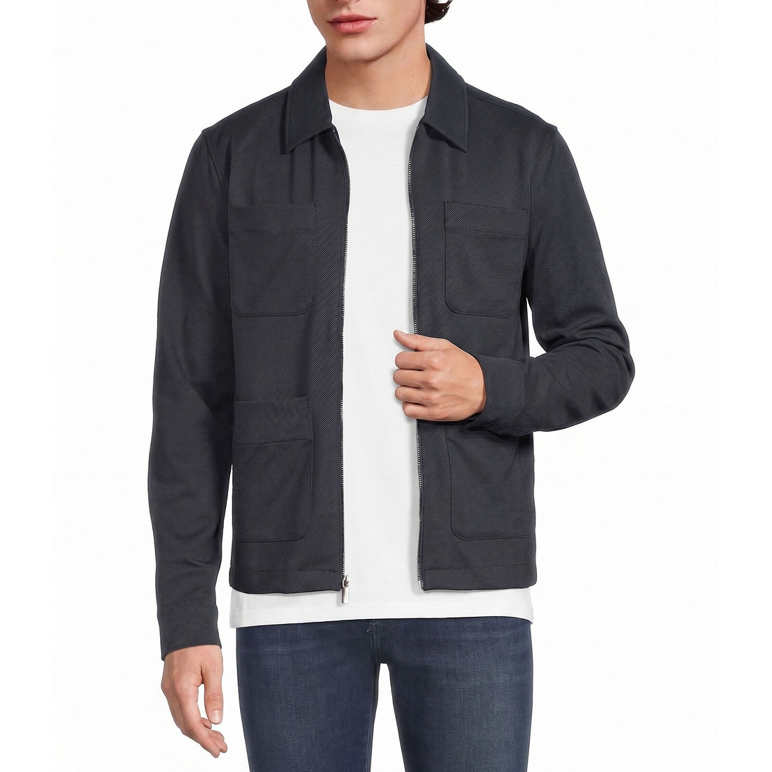 Murano Big Tall Slim Fit Knit Twill Shirt Jacket