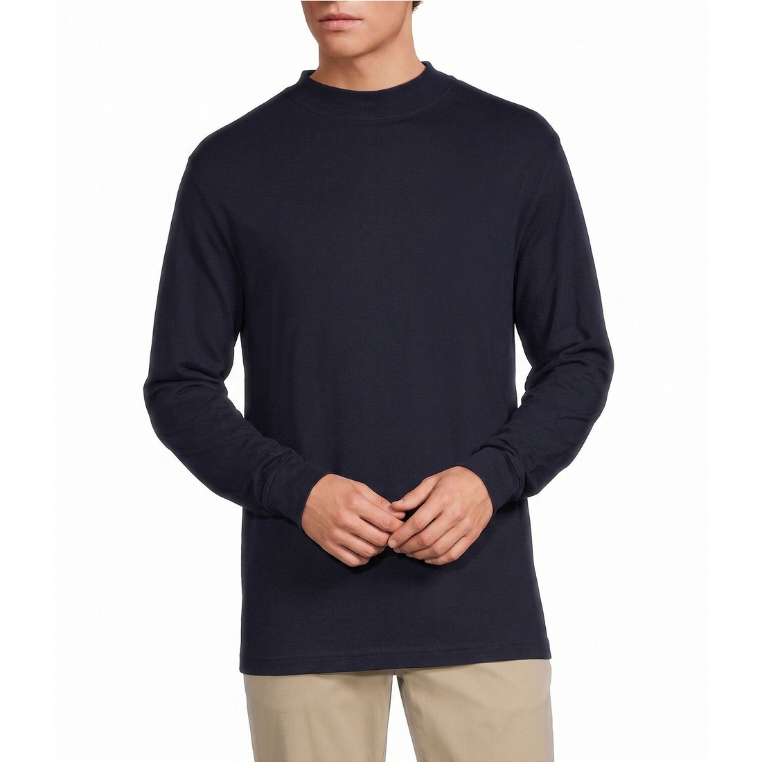 Roundtree & Yorke Long Sleeve Solid Mock Neck Pullover