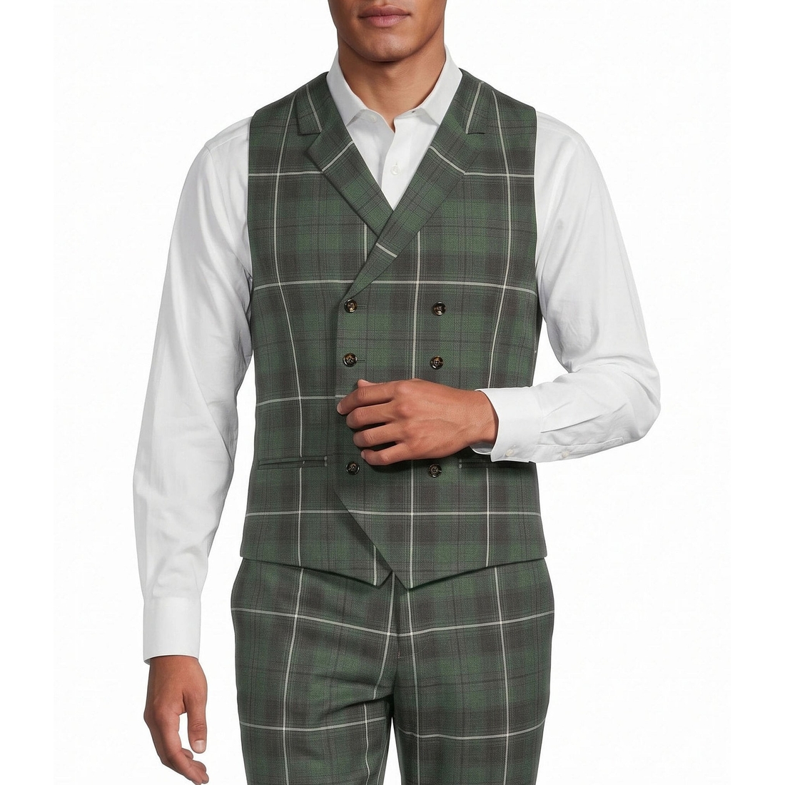 Murano Double Breasted Plaid Suit Separates Vest