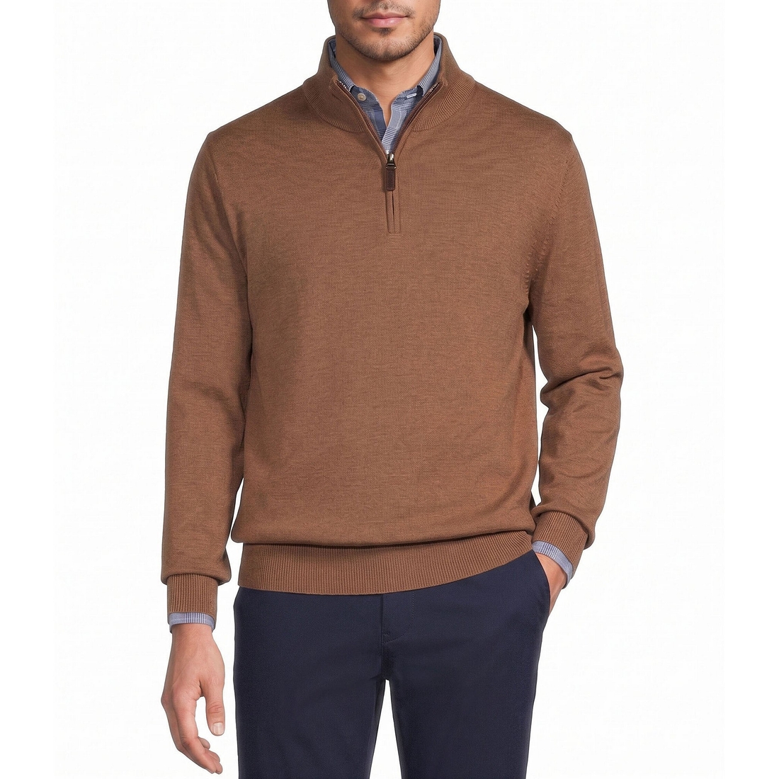 Roundtree & Yorke Mock Neck Long Sleeve Solid Quarter Zip Sweater