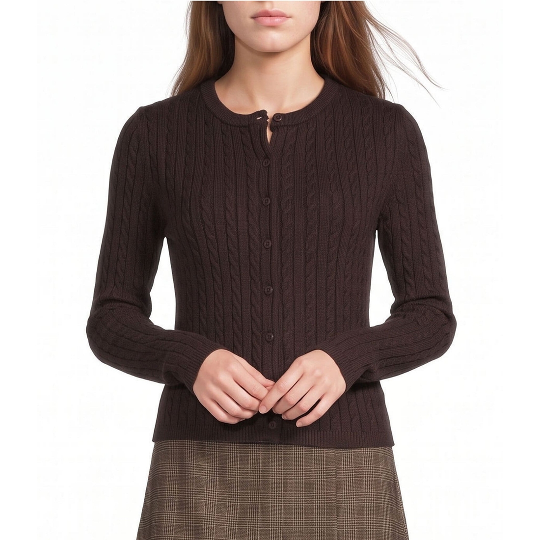 Copper Key Cable Knit Button Front Cardigan