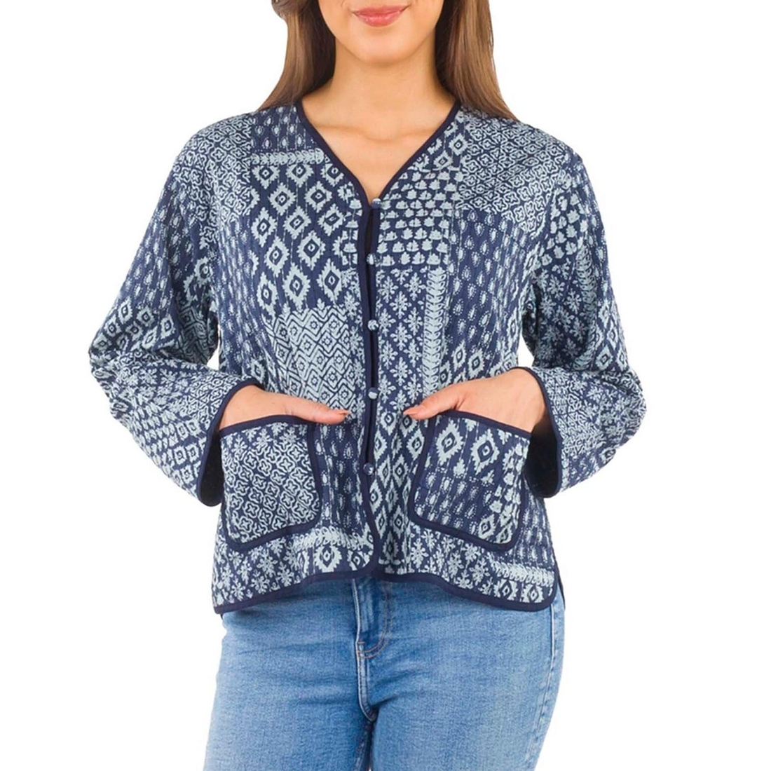 Patricia Nash Kantha Short Patchwork Front Pocket Jacket