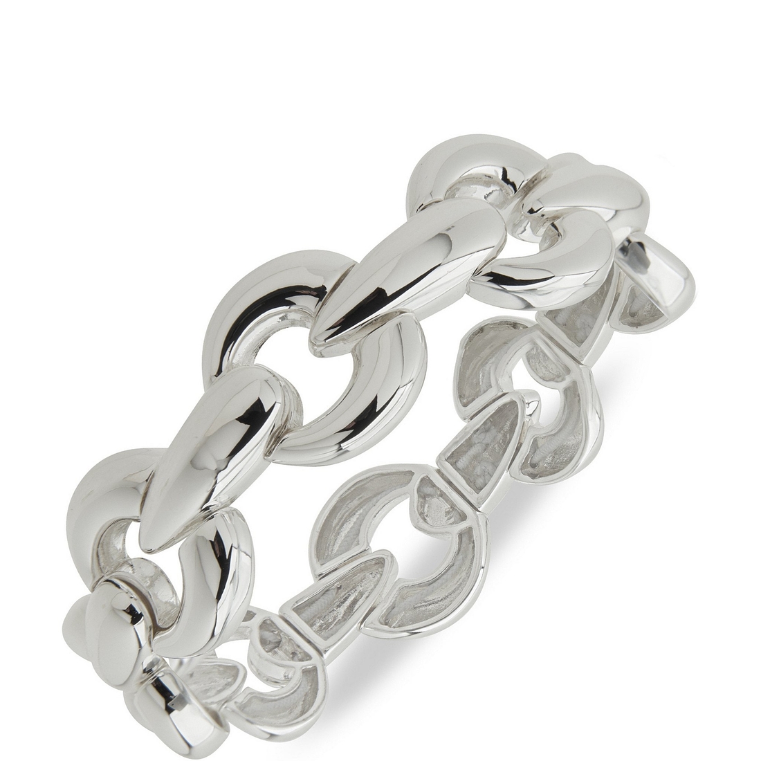 Anne Klein Silver Tone Puffy Interlinking Stretch Bracelet
