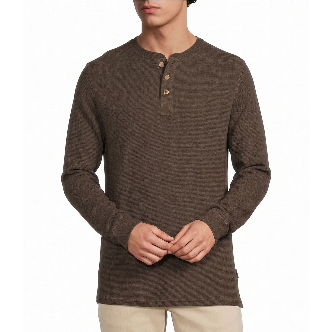 Rowm Solid Waffle Knit Henley Shirt