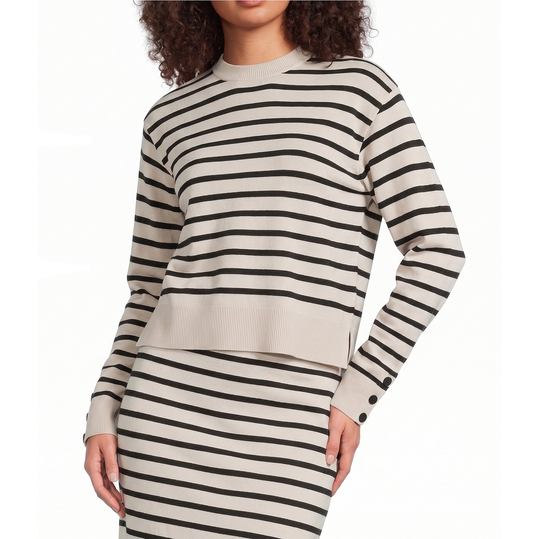 Le' Al.x Striped Mock Neck Long Sleeve Knit Coordinating Pullover Top