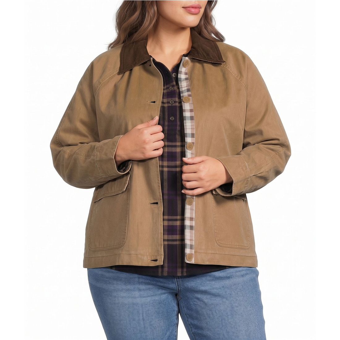 Westbound Plus Size Long Sleeve Button Front Barn Jacket