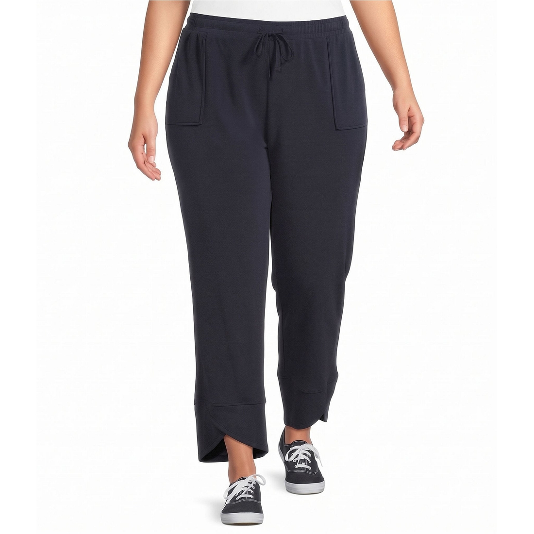 Multiples Plus Size Knit Drawstring Tulip Hem Lantern Pants