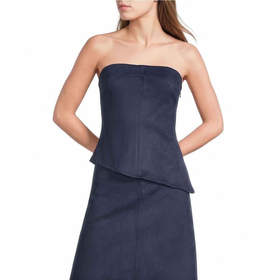 Evolutionary Suede Strapless Asymmetric Hem Coordinating Top
