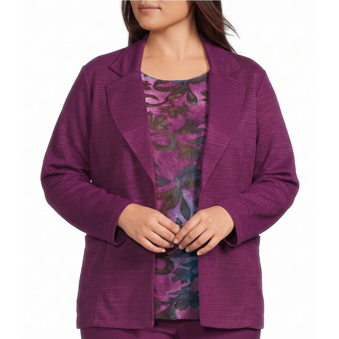 Allison Daley Plus Size Long Sleeve Open Front Notch Lapel Blazer Cardigan